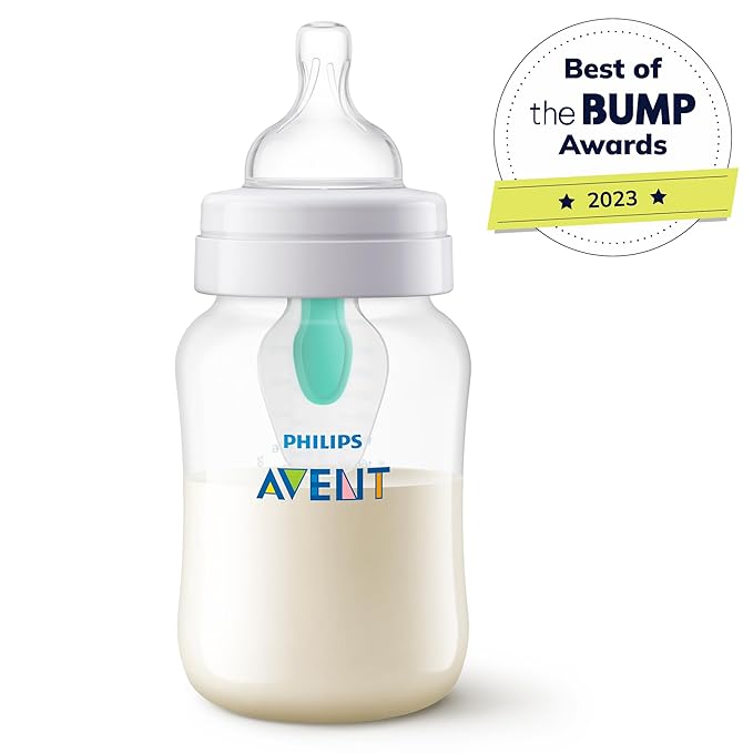 Philips Avent Anti-Colic Baby Bottle with AirFree Vent, 9oz, with Flow 2 Nipples, 1m+, 4 Count, Clear, SCY703/04 (Pack of 6)