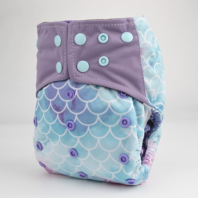 3 AIll in One Cloth Diapers Nappies for Night AIO Sewn in Insert Reusable Washable (Scale Floral)