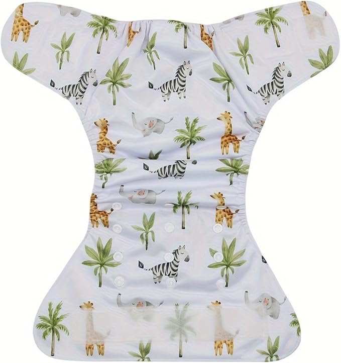 3 pcs Hook and Loop Fasteners Design Baby Reusable Cloth Diapers with 3 Microfier Inserts (Animals Prints)