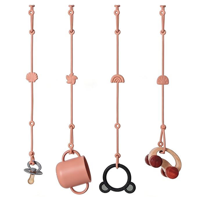 Andy Bear Toy Straps for Toddler Toy Safety Straps Silicone High Chair Toys Straps Toddler Bottle Straps for Strollers, High Chair, Car Seat, Stroller Accessories-Terra Cotta