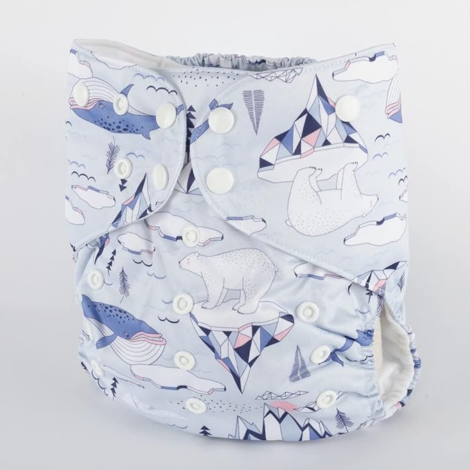 2 to 7 Years Old Cloth Diaper Nappy Pocket Reusable Washable Junior Big Baby Kids Toddler (Iceberg Polar Bear)