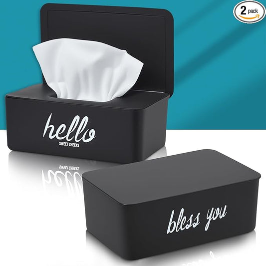 Hushee 2 Pack Wipe Dispenser Wipes Holder for Baby Adult Decorative Wipe Containers for Bathroom Home Office Cars (Black)