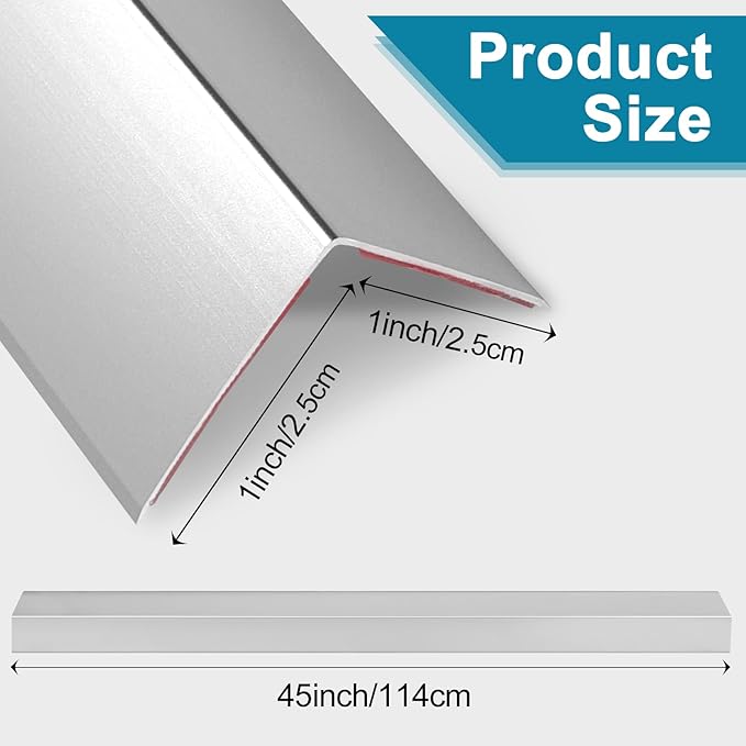 Raytano 8Pcs 45" L ×1" W Self Adhesive Metal Corner Protectors, Modern Aluminum Wall Corner Guards for Wall Door Furniture Cabinet Baseboard Frame Protection and Decoration (Size:45" x 1",Silver)