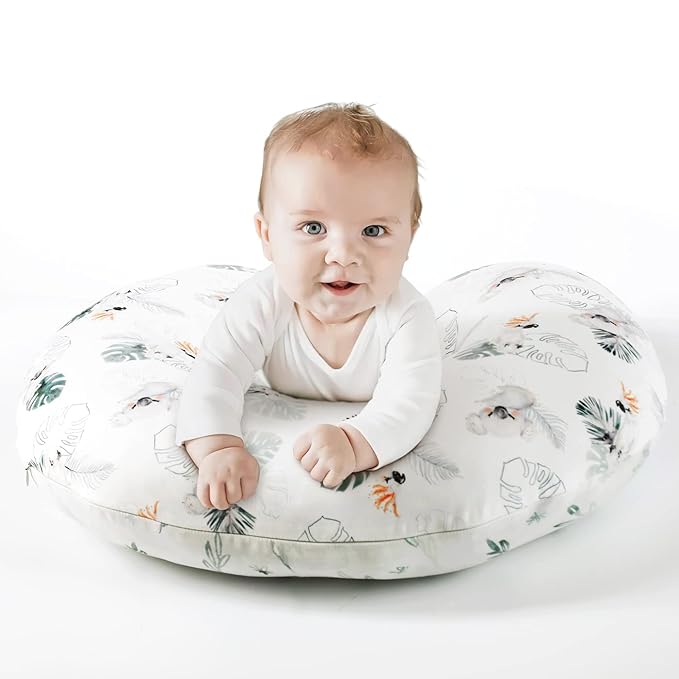 GRSSDER Soft Stretchy Minky Nursing Pillow Cover, Breastfeeding Pillow Slipcover for Boys & Girls, Nursing Pillow Case for Newborn, Stylish Watercolor Animals, Mint Green