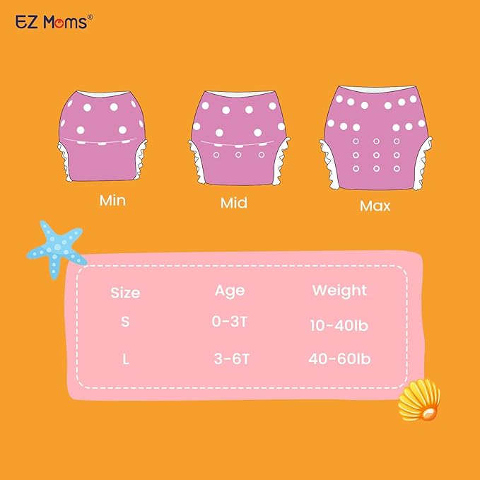 EZ Moms Baby Swim Diapers Reusable 2Pcs Large Size Snap Adjustable Washable One Size Toddler Swim Diaper with a Shammy Towel for Baby Girl Water Diaper Waterproof Swimming Diapers for Swimming Lessons