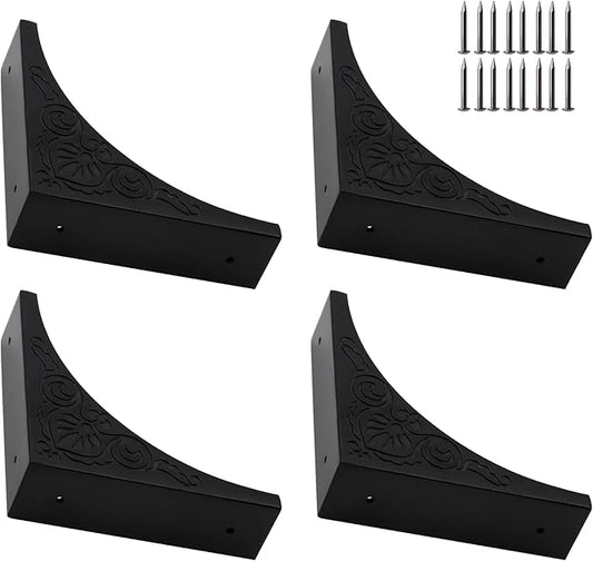 Pack of 4 2.56" Antique Metal Corner Protectors Corner Guard Decorative Desk Box Corner Protector Desk Case Edge Cover Guard Furniture Corner (Black Printing)