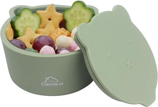 Silicone Snack & Fruits Container – Leakproof Durable and BPA-Free | for Daycare, Preschool, School, and Family Outings – Bear design 130 ML/4.4 OZ (Blue Dark Teal)