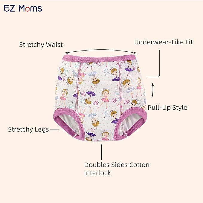 EZ Moms 10 Packs High Waist Potty Training Underwear for Girls Double Absorption Toddler Toilet Training Pants 6T Reusable Waterproof Toddler Girl Panties Kid Confident Pee Pants with a Laundry Bag