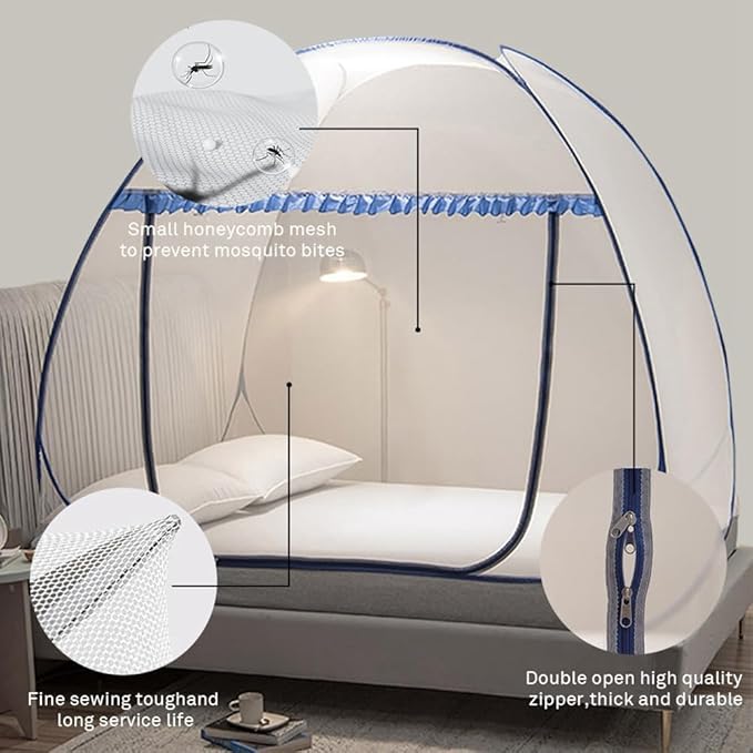 Pop Up Mosquito Net for Bed, Portable Camping Travel Mosquito Netting Bed Tent, Canoy Bed Tent Suit for Twin Full Queen King Size Bed, Mosquito Net Tent for Kids Girls Boys Bedroom