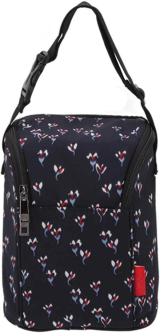 Marhynchus Nylon Baby Bottle Thermal Bag Portable Waterproof Storage Tote Pouch for Outdoor (Floral Black)