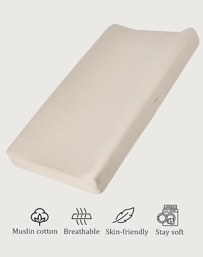 Muslin Changing Pad Cover for Baby Boys Girls, Ultra Soft Breathable Diaper Changing Table Pad Cover, Neutral Fitted Changing Pad Sheets