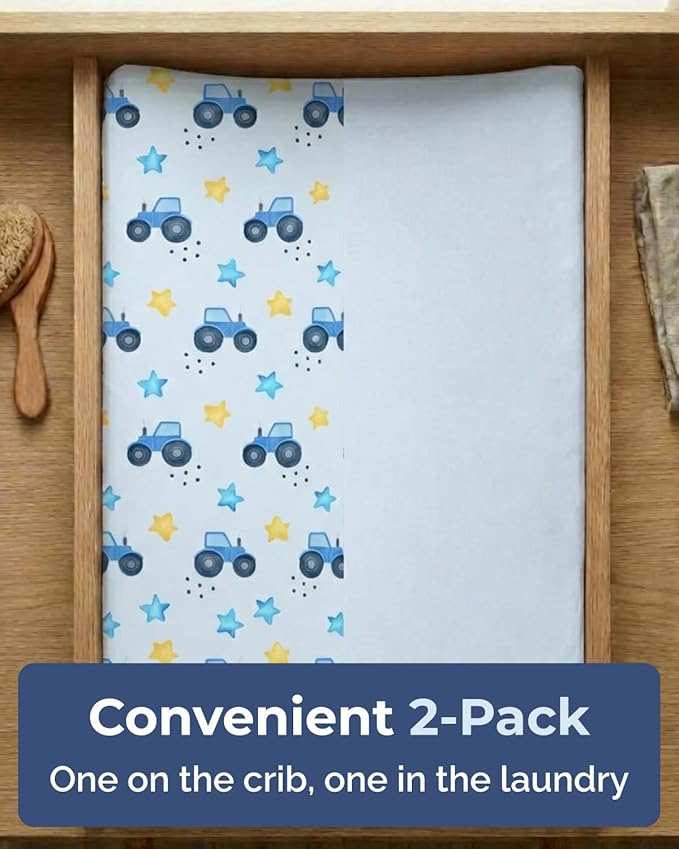 Changing Pad Cover - Pack of 2 Soft Unisex Diaper Change Microfiber Table Sheets - Fits 32"x16" Contoured Pad - Changing Pad Cover for Baby Boys & Girls - Snug, Machine Washable - Oeko-Tex, Night Farm