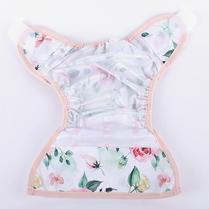Baby Cloth Diaper Cover Nappy Hook and Loop Double Gusset 6.6lbs to 33lbs (Pink Roses) One Size