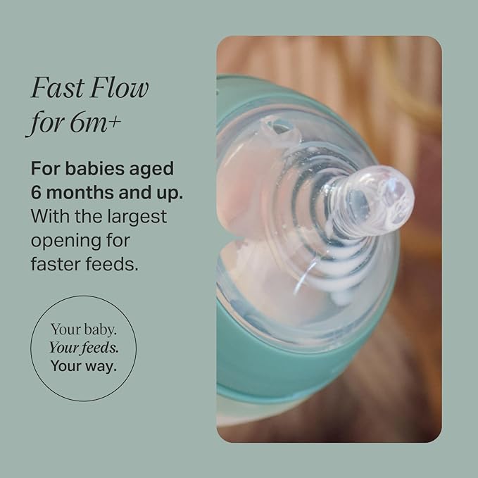 Tommee Tippee Natural Start Baby Bottle Nipples, Breast-Like for A Natural Latch, Anti-Colic Valve, Soft Silicone, Fast Flow, 6+ Months, Pack of 6