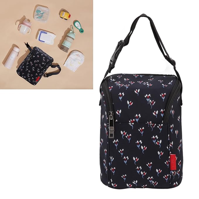 Garosa Breast Milk Storage Bags Insulated Cooler Bag for Nursing Mom Large Capacity Bottle Storage Thermal Tote Pouch Stylish Floral Black Lunch Keeper Portable Milk Cooler