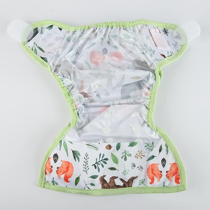 Baby Cloth Diaper Cover Nappy Hook and Loop Double Gusset 6.6lbs to 33lbs (Rabbits Wolves)
