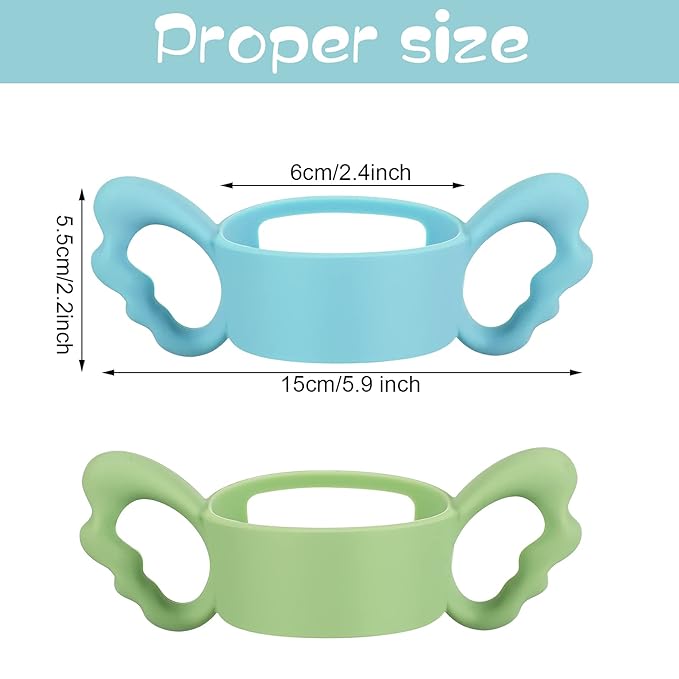 3 Pack Baby Bottle Handles Silicone Wide Neck Feeding Handle Easy Grip Lightweight Bottle Handle Small Hand Gripping for Self Feeding(Pink, Green, Blue)