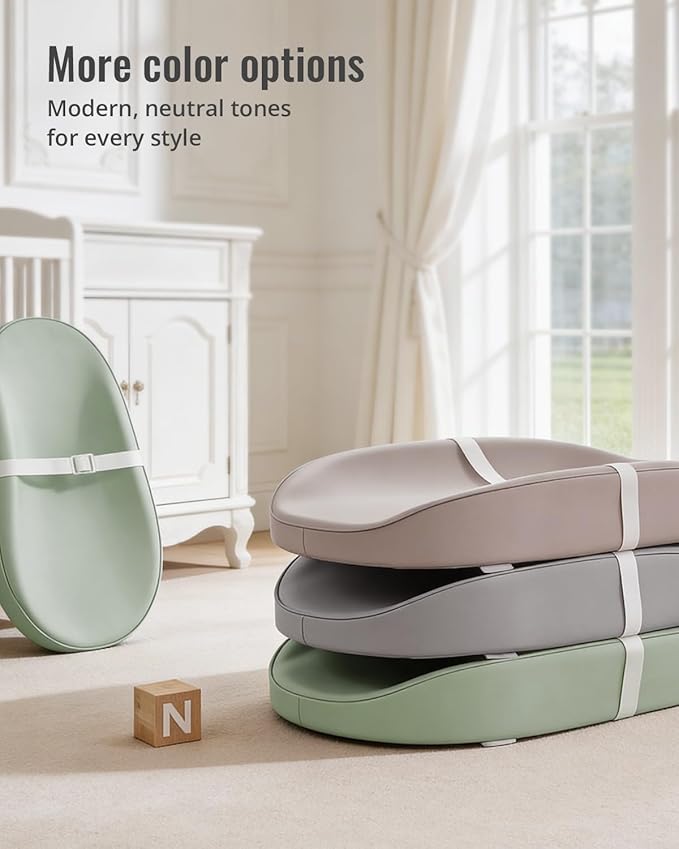 Blissful Diary Vegan Leather Baby Changing Pad with Waterproof & Wipe-Clean PU Cover, Avocado Size Cozy Diaper Changing Pad for Dresser and Table, Light Gray