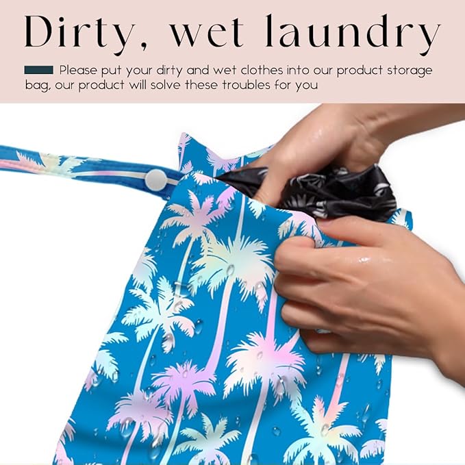 Wet Bag for Swimsuit, Beach Travel Essentials Wet Dry Bag, for Sunscreen Toiletry Dirty Clothes Yoga Gym Diaper, Friends Summer Beach Vacation Gifts. Colorful palm trees