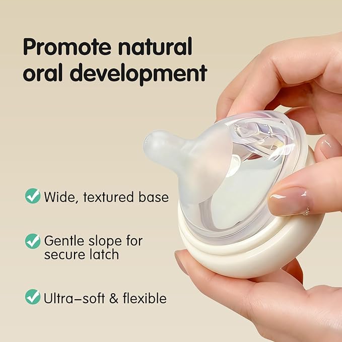Aynmer Natural Flow Baby Bottle Silicone Nipple，0+ Months, 4 Counts (L)