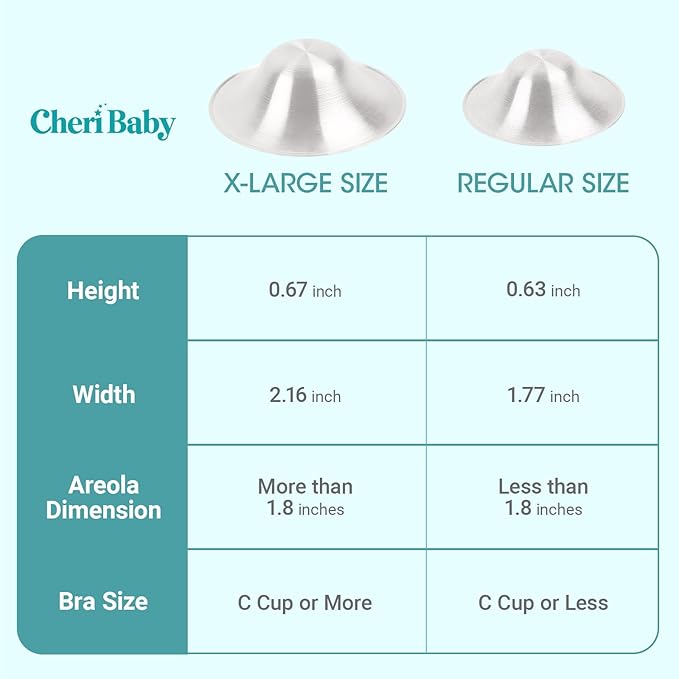 CheriBaby The Original Silver Nursing Cups, Silver Nipple Shield for Nursing Newborn, Nipple Cover for Breastfeeding Essential, Must Haves for Soothe and Protect Your Nipples, 925 Silver, Regular Size