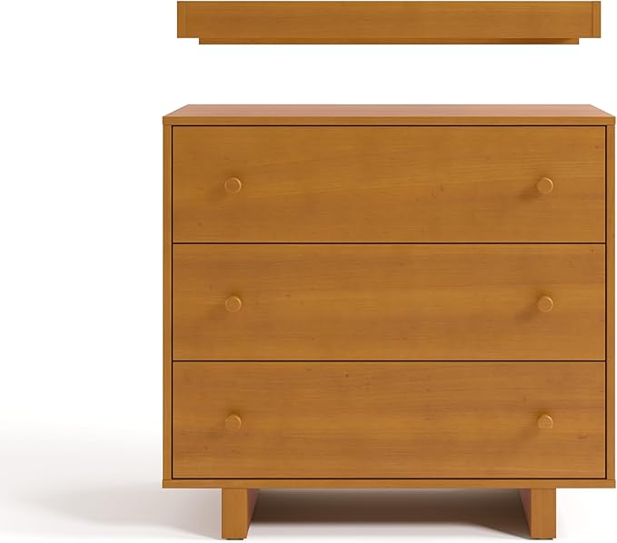 Storkcraft Texas 3 Drawer Chest with Removable Changing Table Topper (Almond) – GREENGUARD Gold Certified Baby Dresser, Interlocking Drawer System for Nursery & Kids’ Bedroom Dresser
