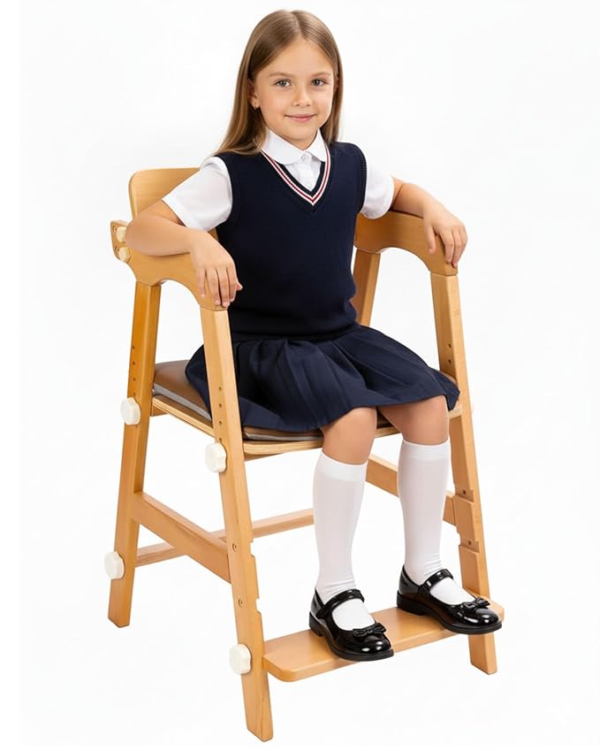 Wooden High Chair for Toddlers, Kids Restaurant High Chair Wood for Dining and Studying, Wooden High Chairs with Adjustable Seat, Backrest and Footrest, 300 Lb Capacity