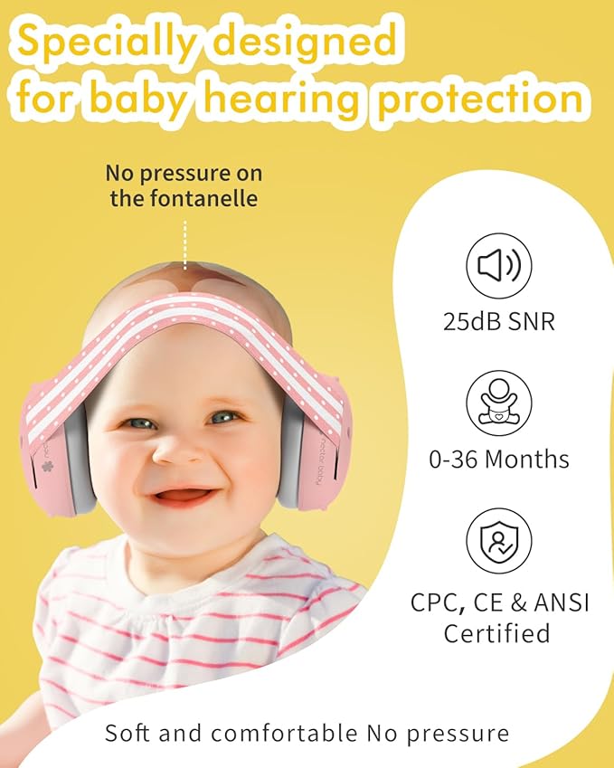 Baby Ear Muffs Noise Protection, 25dB Noise Cancelling Headphones for Infants Toddlers 0-36 Months Airplane Travel Essentials