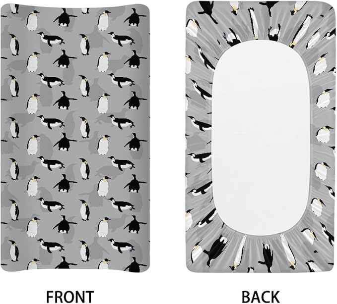 GOSTONG 32"x16" Diaper Changing Table Cover with Animal Penguin Pattern Baby Stretchy Changing Table Mat Cover Protectors with Elastic Bands