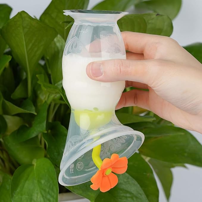 Haakaa Silicone Breast Pump with Suction Base and Flower Stopper 100% Food Grade Silicone BPA PVC and Phthalate Free (4oz/100ml) (Orange)