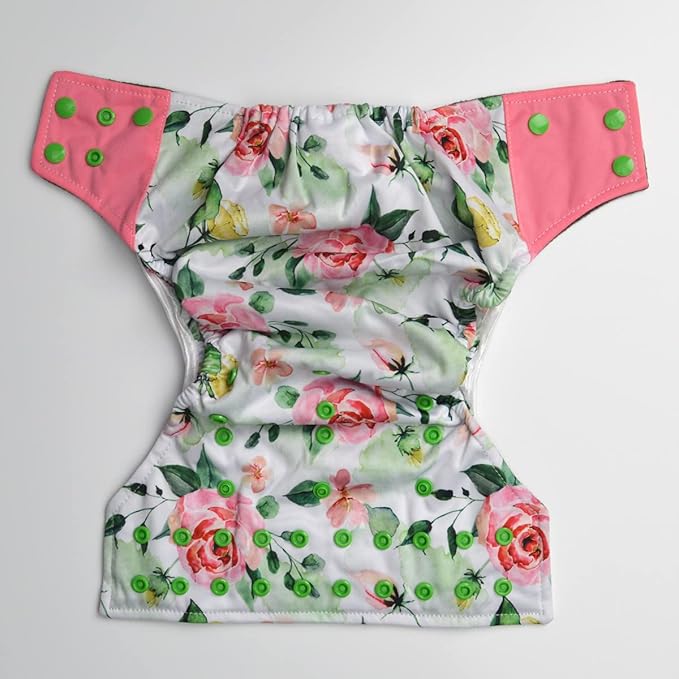 3 AIll in One Night AIO Cloth Diapers Nappy Bulit in Insert Reusable Washable for Girls (Flowers Pack)