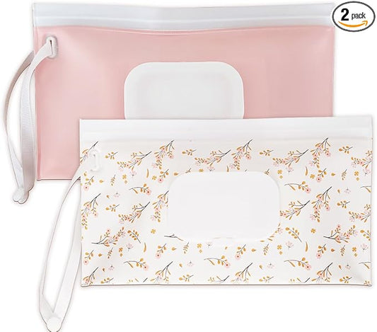 cephira Baby wipes dispenser，portable baby wipes holder for outdoor, Refillable baby wipes container, on the go wet wipe pouch for travel, resuable wipes dispenser for hiking (pink)