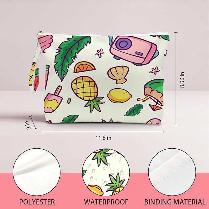 Wet Dry Bag, Wet Bag for Swimsuit, Diaper Sunscreen Large Zipper Pouch Waterproof Pouch, Beach Bags for Women, Pineapple and Coconut Pattern, Gifts for Ladies Girls Friends Colleagues and Sisters