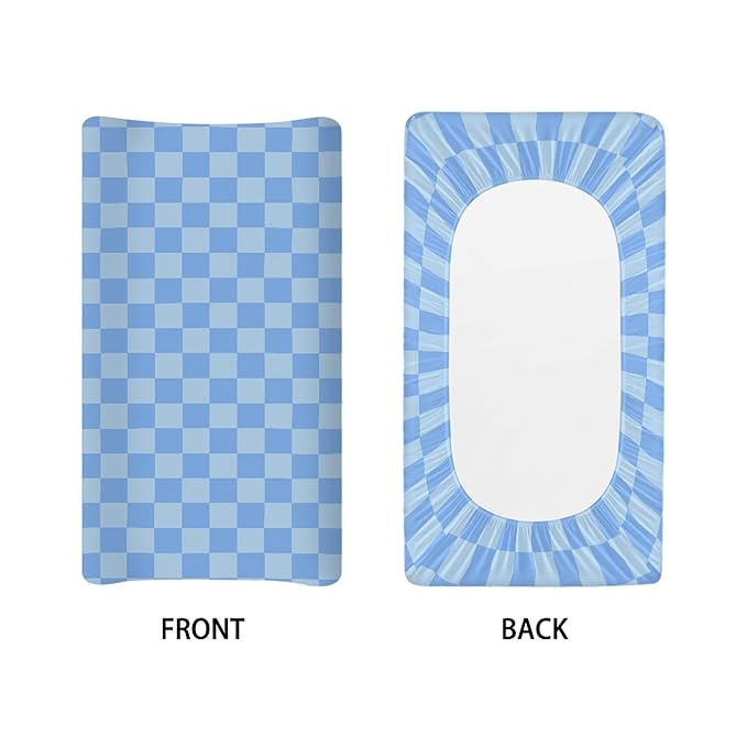Blue Checkered Changing Pad Cover for Baby Girls Boys Cartoon Breathable Diaper Change Table Sheet Soft Stretchy Cute Change Table Mat Cover Fit 32x16