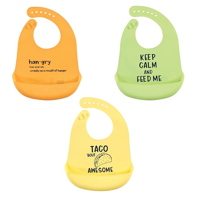 Hudson Baby Unisex Baby Silicone Bibs, Yellow Hangry, One Size