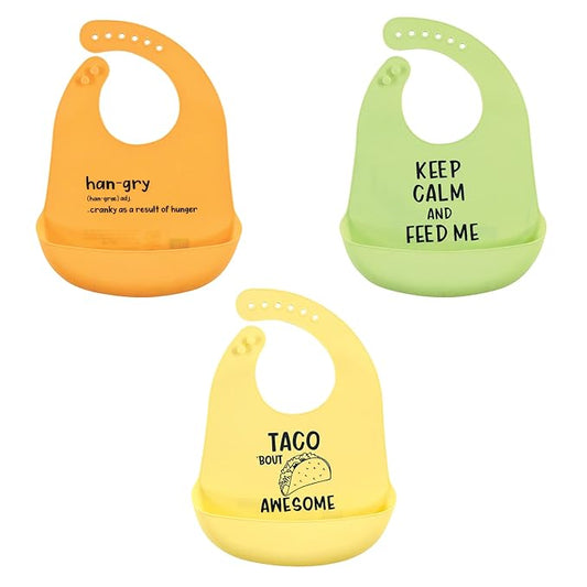 Hudson Baby Unisex Baby Silicone Bibs, Yellow Hangry, One Size