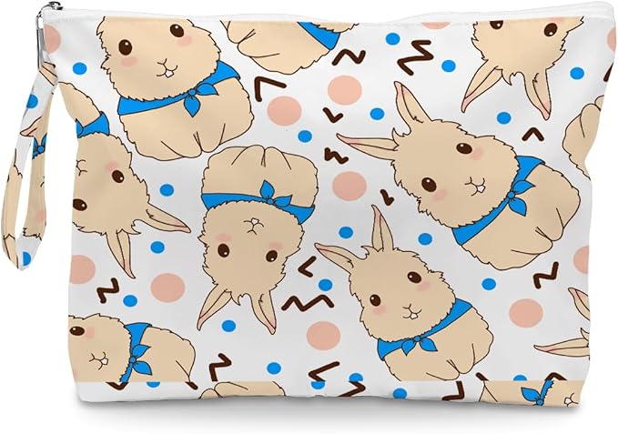 Wet Dry Bag, Wet Bag for Swimsuit, Diaper Sunscreen Large Zipper Pouch Waterproof Pouch, Beach Bags for Women, Gifts for Ladies Girls Friends Colleagues and Sisters, Q-version Rabbit Head Pattern