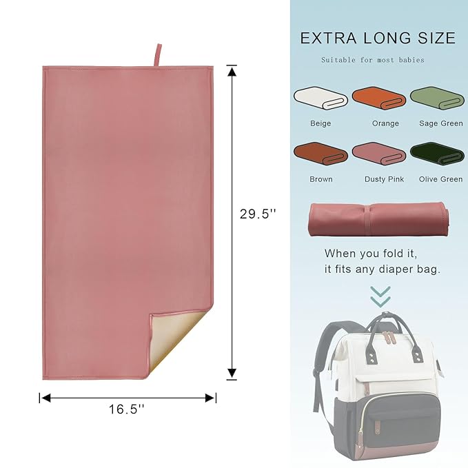 Wipeable Changing Pad for Baby, Dusty Pink Diaper Changing Mat for Baby Travel or Home, Foldable Mat Fits Perfectly in Diaper Bag (67-05)