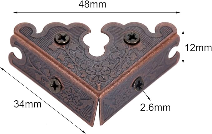 dophee 8Pcs Decorative Corner Protectors, Retro Style Edge Safety Guards Covers for Picture Frame Album Jewelry Box Gift Box Wooden Case Chest Tables Cabinet Furniture, 1.34"x1.34"-Red Copper