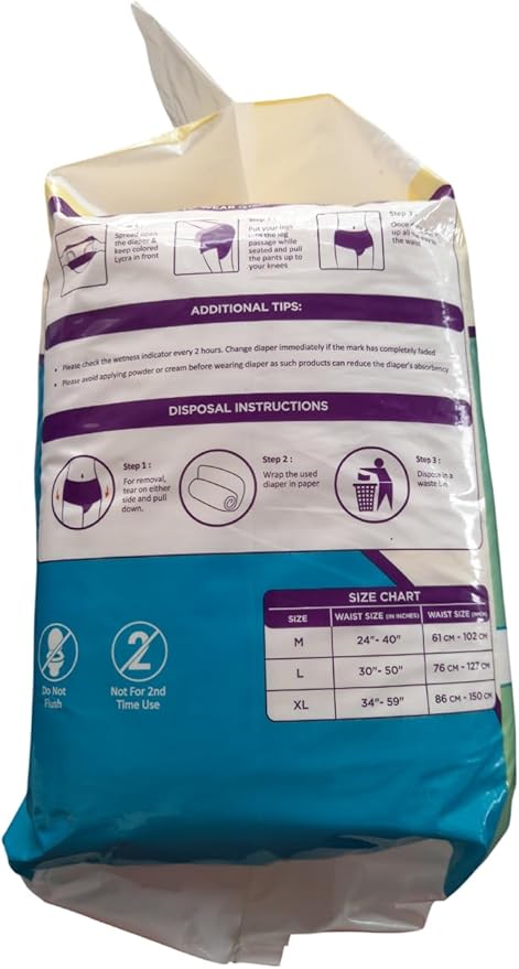 Pant Style Adult Diapers | waist Size (96-137 CM) (38"- 54" inch) 10 hr Absorption | Unisex | Odour Control (Large)