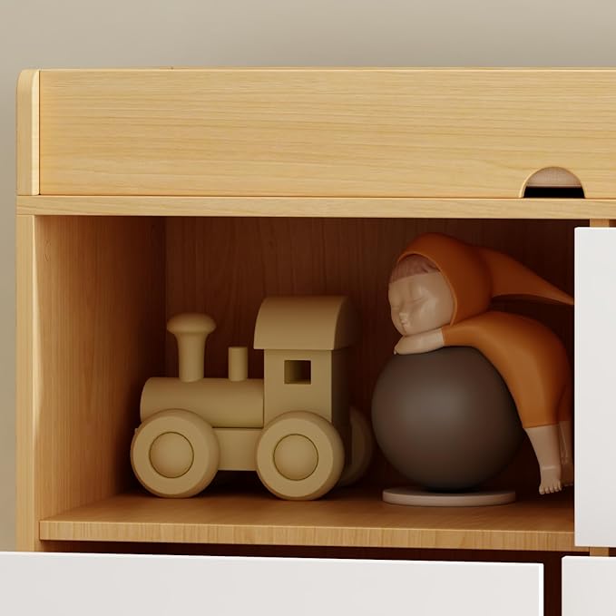 Baby Dresser with Changing Table Top, 4 Drawers Nursery Dresser with Removable Guard, Infant Diaper Changing Station Baby Cloth Organizer for Nursery and Kids Bedroom, Wood Color - 44.9" W