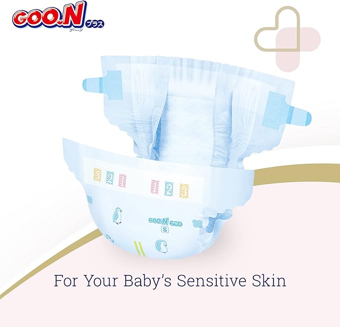 GOO.N Plus+ Diapers L Size (up to 31 lb) Unisex 54 Count Japanese Tape Straps Sensitive Skin, Made in Japan