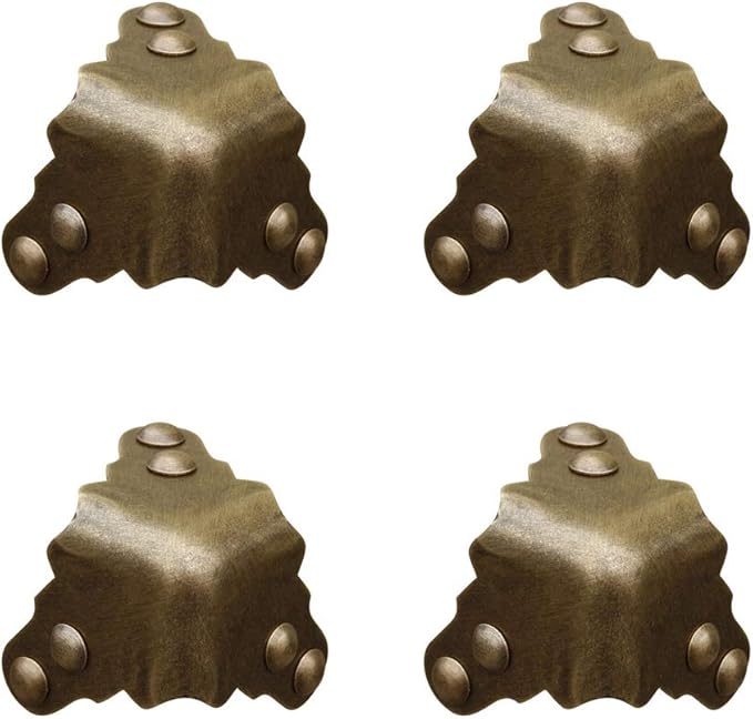 4Pcs Vintage Pure Brass Corner Protectors Antique Hardware Desk Edge Wooden Jewelry Gift Box Cabinet Three Sides Full Encase Corner Guard