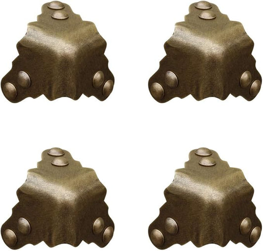 4Pcs Vintage Pure Brass Corner Protectors Antique Hardware Desk Edge Wooden Jewelry Gift Box Cabinet Three Sides Full Encase Corner Guard