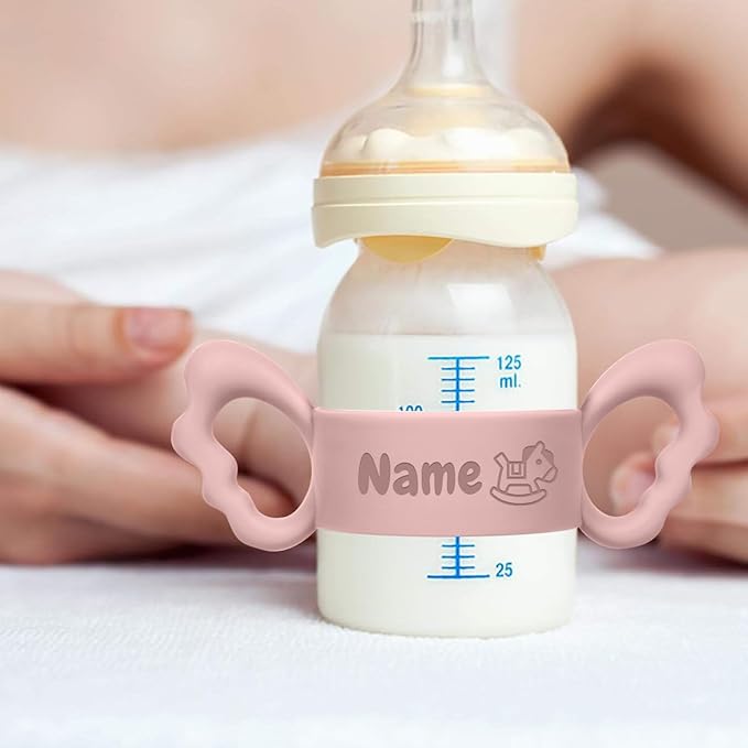 Personalized Water Bottle Name Bands, Custom Silicone Baby Bottle Labels for Daycare Reusable, Laser Engraving Bottle Name Tags, Customized Kids Cups Grip Straps Waterproof