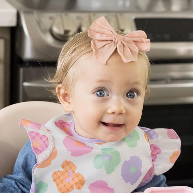 Tiny Twinkle Mess Proof Baby Bib for Girls | Waterproof Toddler Bib for Eating | Baby Apron for Feeding | Machine Washable | Perfect Shower Gift (Floral Pop, 6–24M)
