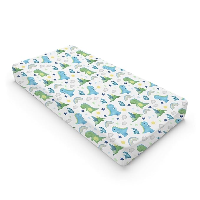 Dinosaur Rainbow Diaper Changing Pad Cover Sheets for Boy Girl 32''x16'' Cartoon Dino Sun Star Cactus Mountain Unisex Fitted Change Table Pad Covers Comfort Soft Breathable Baby Changing Table Mats