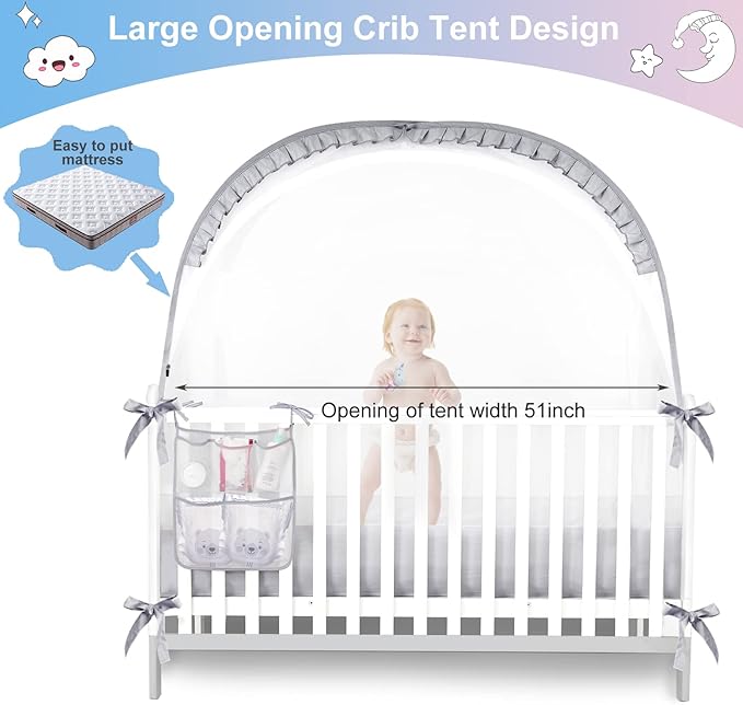 Crib Tents to Keep Toddler from Climbing Out Baby Safety Crib Tent Falls and Mosquito Bites Prevention Portable Baby Tents for Cribs Sturdy & Stylish Infant Bed Net