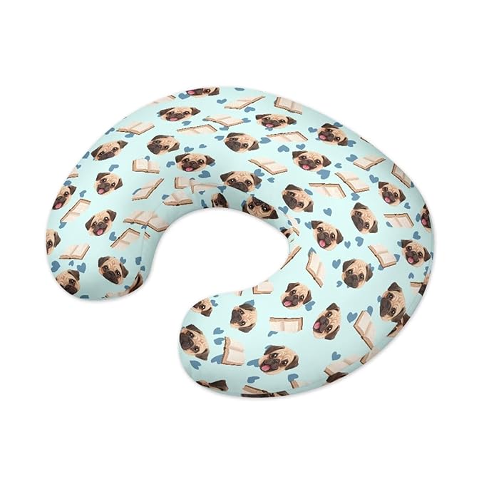 Jeiento Cute Pug Dog Nursing Pillow Covers Soft U-Shaped Breastfeeding Pillow Slipcovers for Newborn Baby Mom,Cartoon Puppy Love Heart Pillowcase Cover