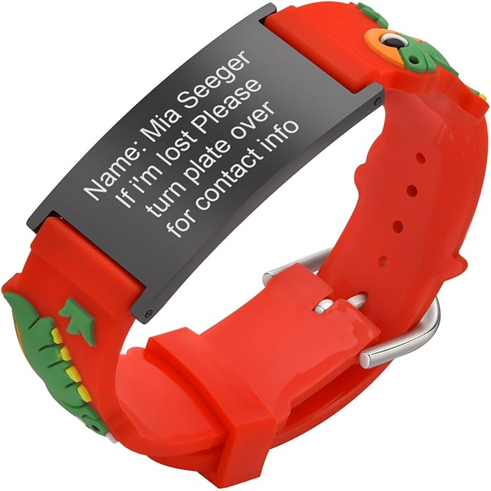 MEALGUET Assorted Color Personalized Stainless Steel Soft Silicone Child Safety ID Bracelets Adjustable Anti-Lost ID Wristbands for Kid Girls Boys Toddler